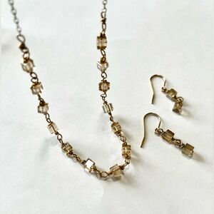 Handmade Swarovski Crystal Cubes with Gold Jewelry Set